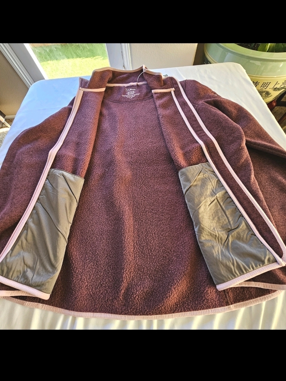 L.L. Bean Pink Burgundy Plum Full Zip Fleece Lined Jacket Sweater size 1XP - Picture 8 of 9